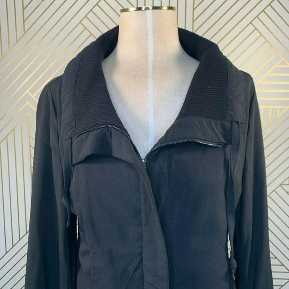 Annette Gortz Jacket Coat Zip Front Funnel Neck Moto‎ Black Size 36 US XS 4 6 - Picture 2 of 8